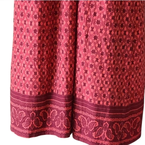 Garnet Hill Red Patterned sleeveless Maxi Dress S Tencel Bohemian Casual Cottage - Picture 5 of 7